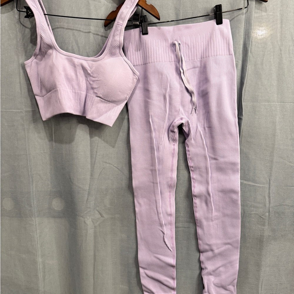 Lavender Ribbed Sports Bra and Leggings Set